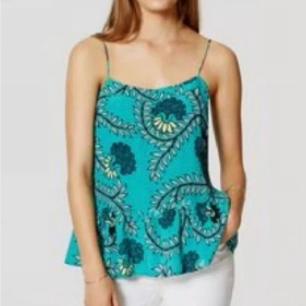 LOFT Floral Teal Spaghetti Strap Top